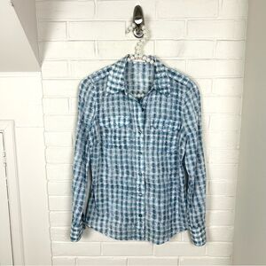 Tory Burch Blue Patterned Cotton Button Down Shirt Size 2